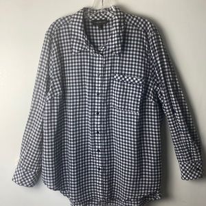LANE BRYANT Women's Gingham Button Up Shirt Long Sleeve Blouse Blue White Sz 24